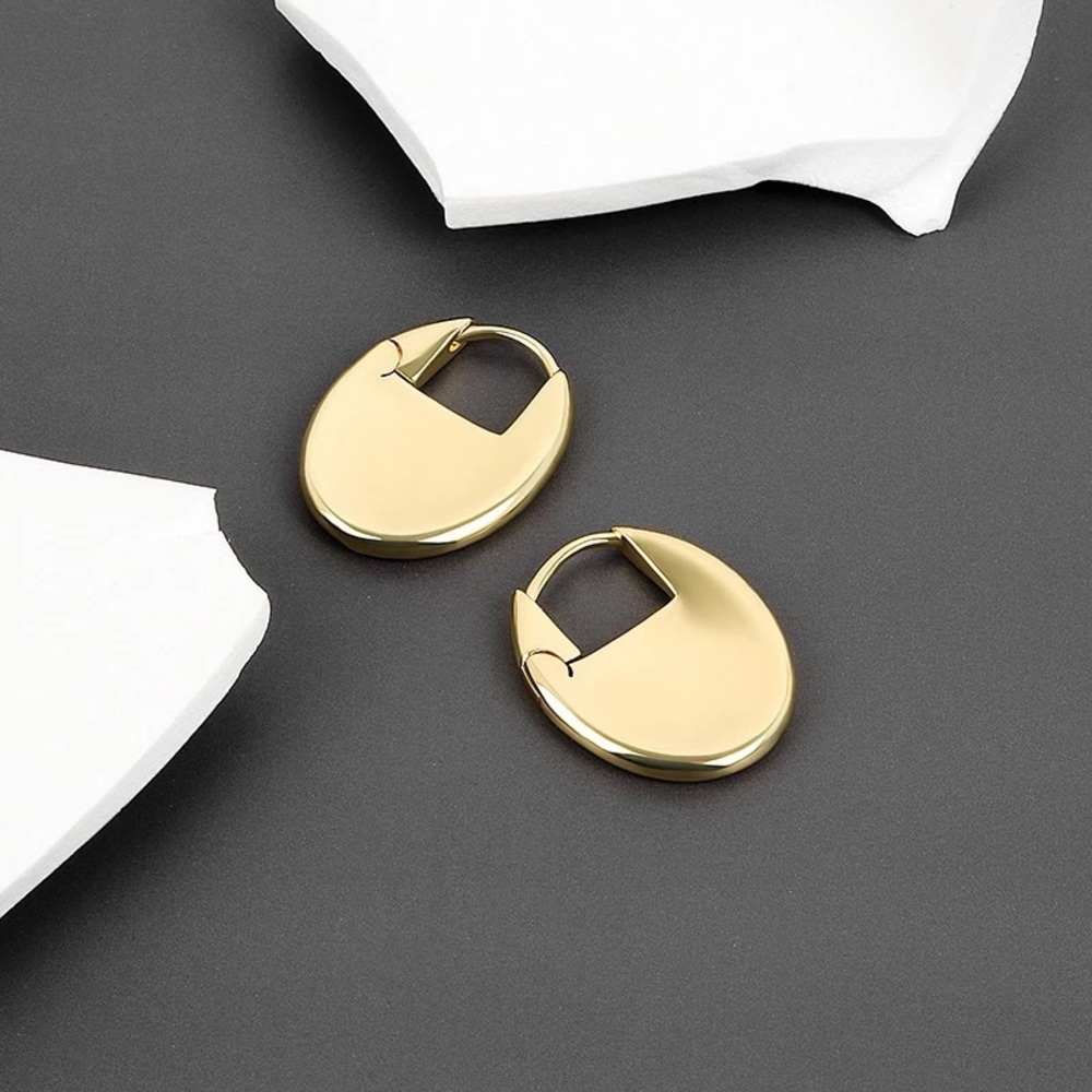 New 18K Gold Vermeil Sterling Silver 925 Oval Coin Hoop Earrings set